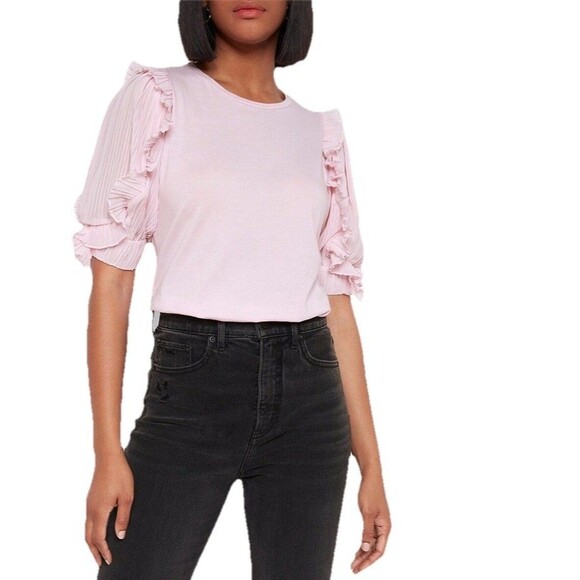 Express Ruffle Chiffon Sleeve Top T-Shirt Pink Feminine Coquette Size Large - Picture 1 of 12